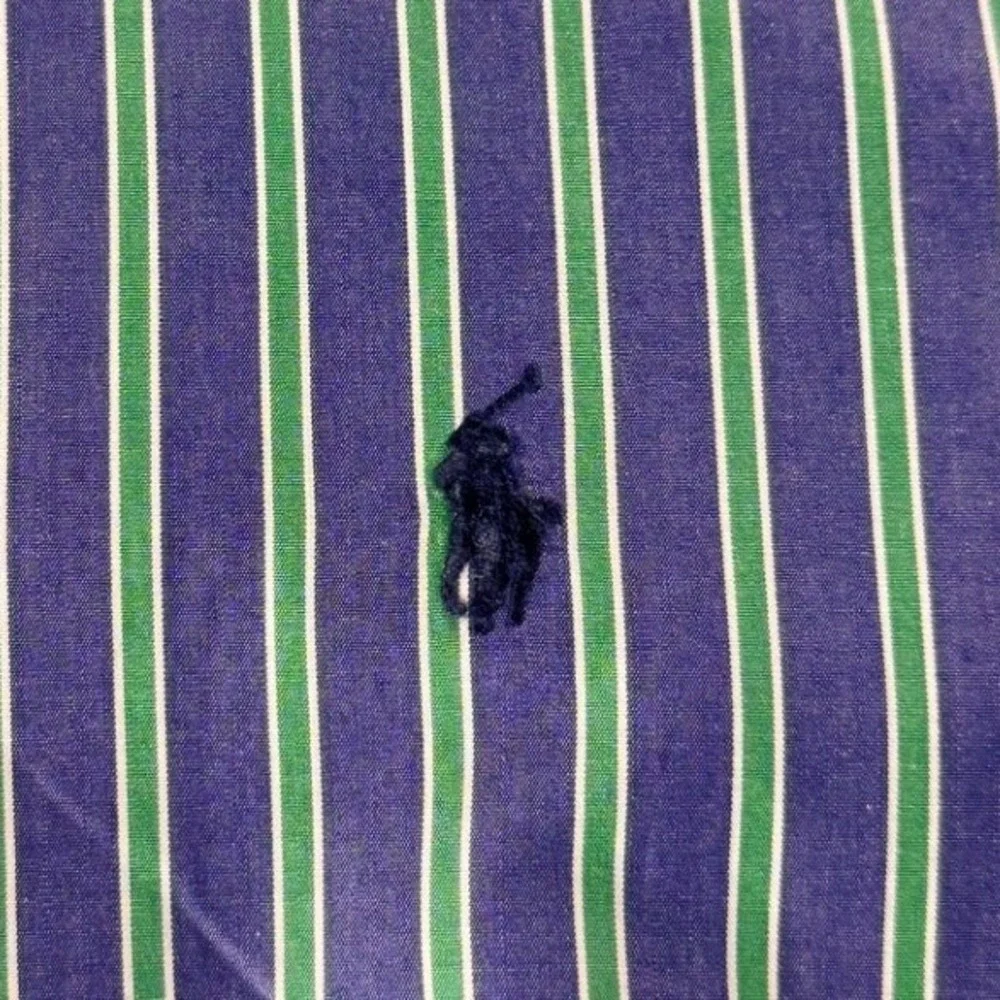 Polo Ralph Lauren Andrew Shirt Mens 16 32/33 Blue Green Striped Cotton Button Up